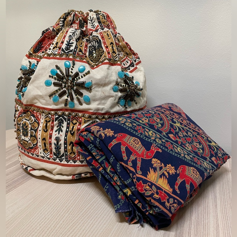 Boho beaded drawstring bag+ mandala blanket